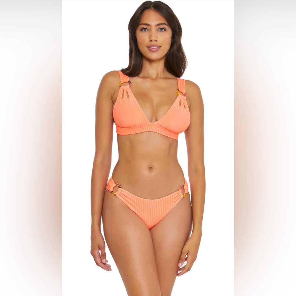 Becca Womens Line In The Sand Skylar Rib Textured Ring Bikini Set, Medium,$156